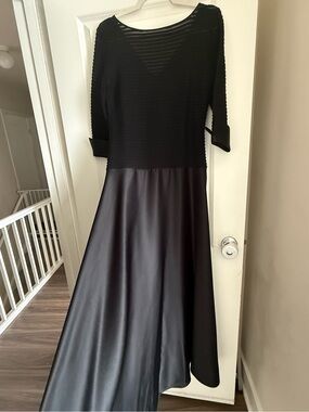 JS Collections Black Long-Sleeve Midi Dress with Faux-Leather Skirt